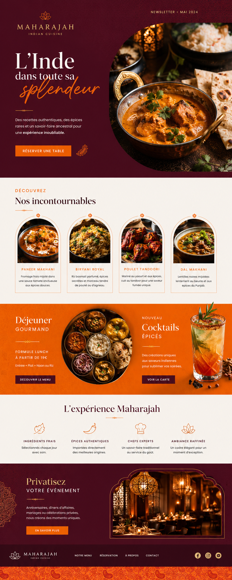 Exemple de newsletter pour Maharajah Indian Cuisine
