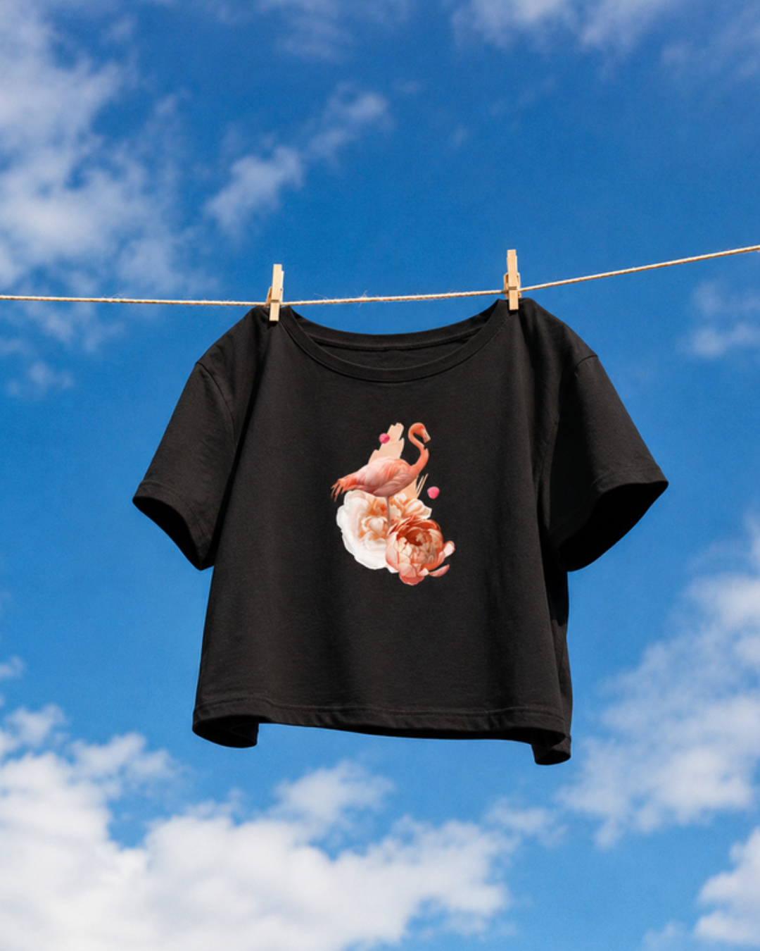 T-shirt noir suspendu dans le ciel