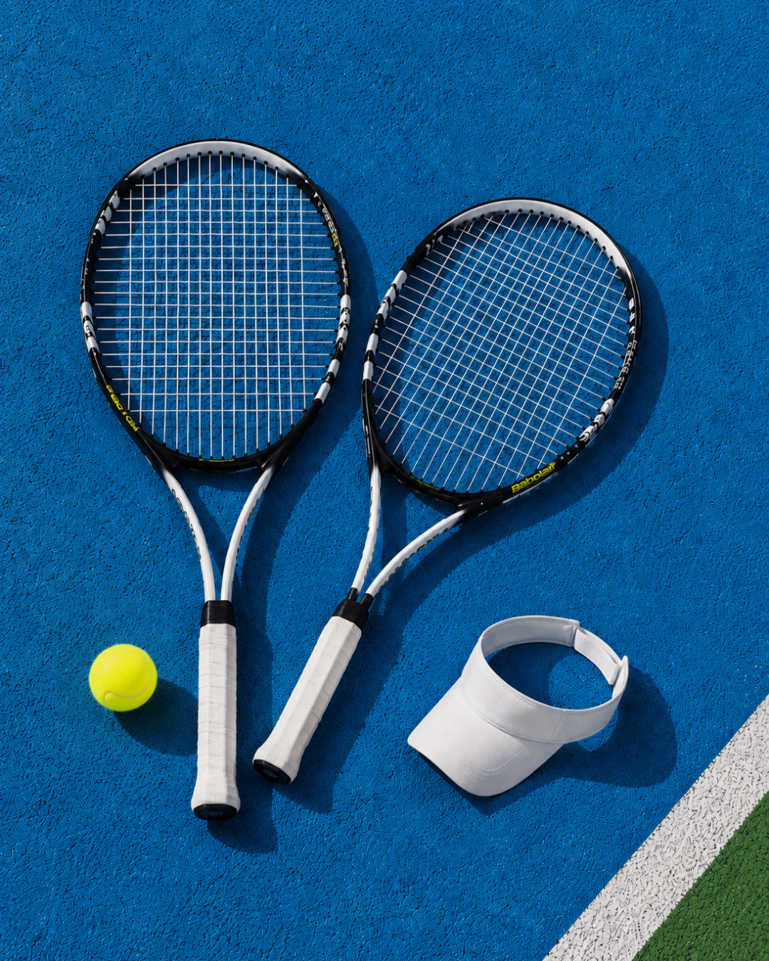 Raquettes de tennis sur terrain bleu